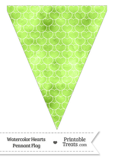 Light Green Watercolor Hearts Pennant Banner Flag from PrintableTreats.com