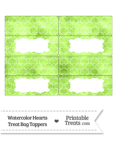 Light Green Watercolor Hearts Treat Bag Toppers from PrintableTreats.com