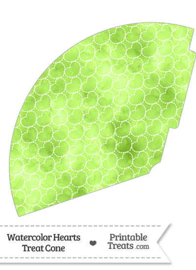 Light Green Watercolor Hearts Treat Cone from PrintableTreats.com