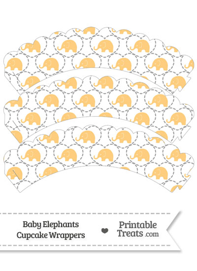 Light Orange Baby Elephants Scalloped Cupcake Wrappers from PrintableTreats.com