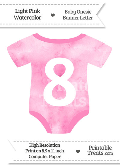 Light Pink Watercolor Baby Onesie Shaped Banner Number 8 from PrintableTreats.com