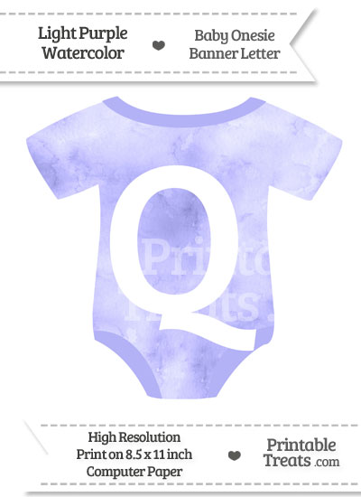 Light Purple Watercolor Baby Onesie Shaped Banner Letter Q from PrintableTreats.com