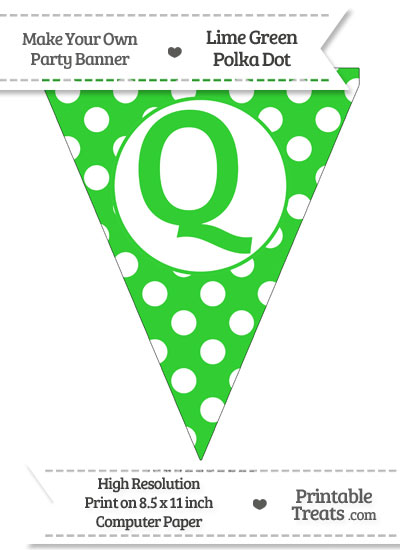 Lime Green Polka Dot Pennant Flag Capital Letter Q from PrintableTreats.com