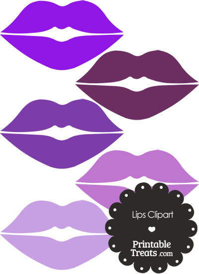 Lips Clipart in Shades of Purple from PrintableTreats.com