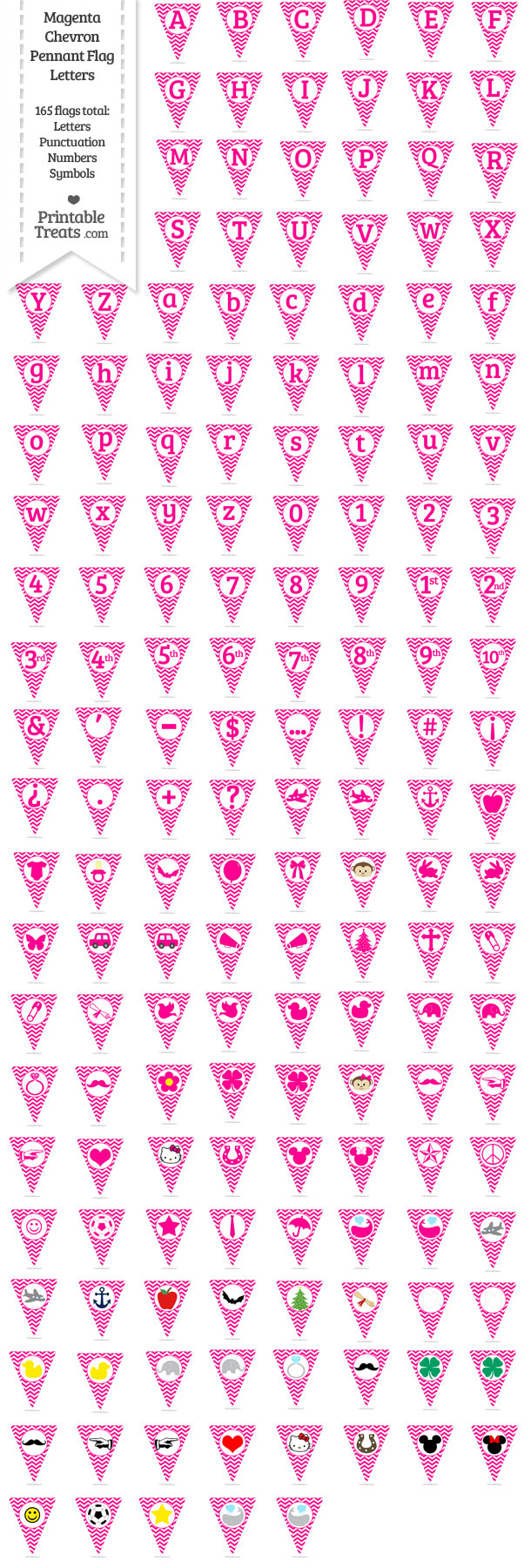 Magenta Chevron Pennant Flag Letters Download from PrintableTreats.com