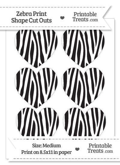 Medium Sized Skinny Zebra Print Heart Cut Outs from PrintableTreats.com