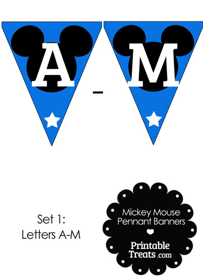 Mickey Mouse Banner Letters A-M in Blue from PrintableTreats.com