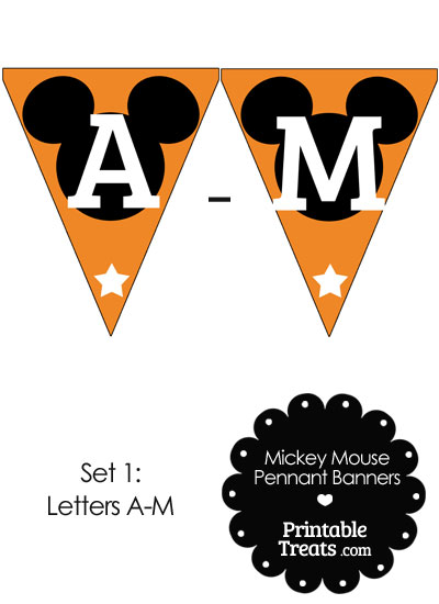 Mickey Mouse Banner Letters A-M in Orange from PrintableTreats.com