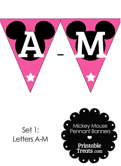Mickey Mouse Banner Letters A-M in Pink from PrintableTreats.com