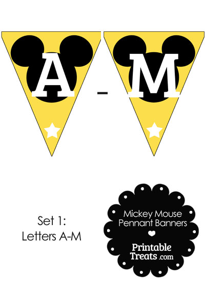 Mickey Mouse Banner Letters A-M in Yellow from PrintableTreats.com