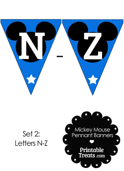 Mickey Mouse Banner Letters N-Z in Blue from PrintableTreats.com