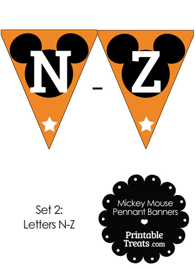 Mickey Mouse Banner Letters N-Z in Orange from PrintableTreats.com