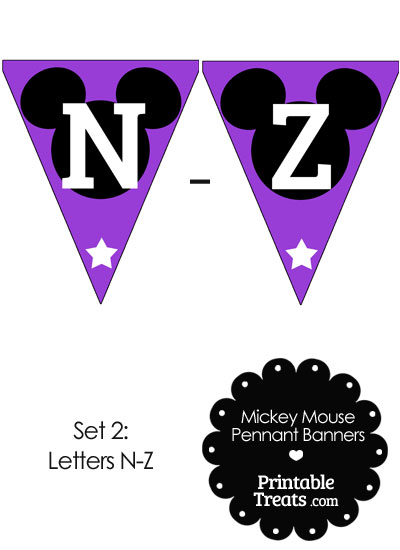 Mickey Mouse Banner Letters N-Z in Purple from PrintableTreats.com