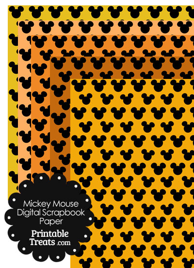 Mickey Mouse Digital Scrapbook Paper with Orange Background from PrintableTreats.com