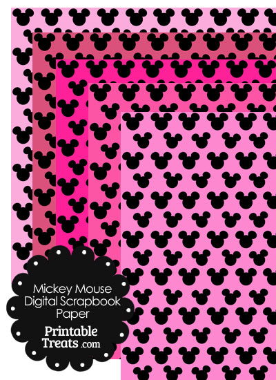 Mickey Mouse Digital Scrapbook Paper with Pink Background from PrintableTreats.com