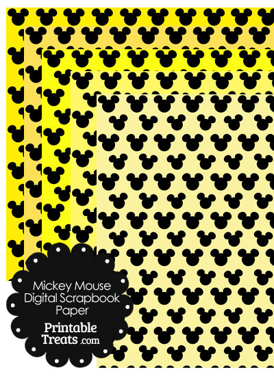 Mickey Mouse Digital Scrapbook Paper with Yellow Background from PrintableTreats.com