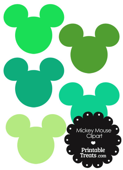 Mickey Mouse Head Clipart in Shades of Green from PrintableTreats.com