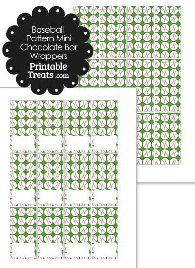 Mini Green Baseball Pattern Chocolate Bar Wrappers from PrintableTreats.com