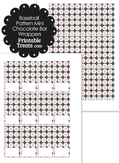 Mini Grey Baseball Pattern Chocolate Bar Wrappers from PrintableTreats.com