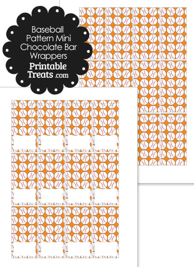 Mini Orange Baseball Pattern Chocolate Bar Wrappers from PrintableTreats.com