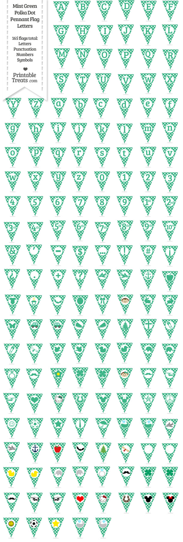 Mint Green Polka Dot Pennant Flag Letters Download from PrintableTreats.com
