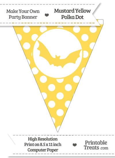 Mustard Yellow Polka Dot Pennant Flag with Bat — Printable Treats.com
