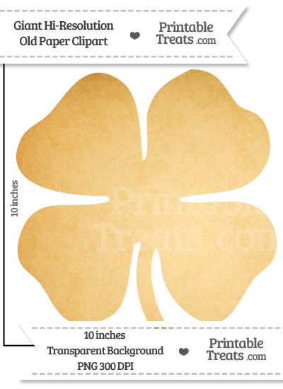 Old Paper Giant Four Leaf Clover Clipart from PrintableTreats.com