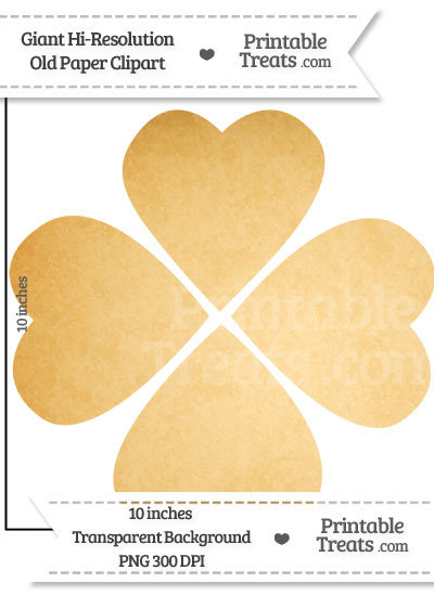 Old Paper Giant Heart Four Leaf Clover Clipart from PrintableTreats.com