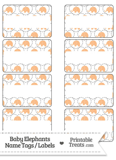 Orange Baby Elephants Name Tags from PrintableTreats.com