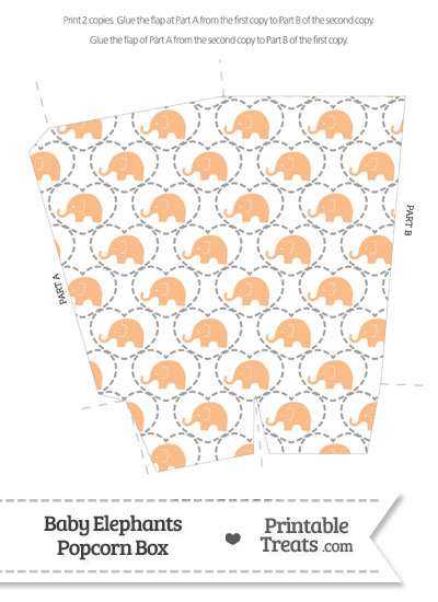 Orange Baby Elephants Popcorn Box from PrintableTreats.com