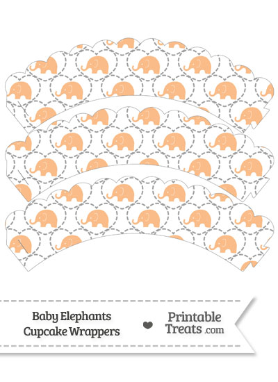 Orange Baby Elephants Scalloped Cupcake Wrappers from PrintableTreats.com