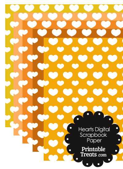 Orange Background Heart Digital Scrapbook Paper from PrintableTreats.com