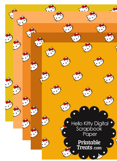 Orange Background Hello Kitty Digital Scrapbook Paper from PrintableTreats.com