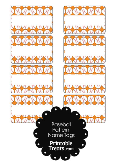 Orange Baseball Pattern Name Tags from PrintableTreats.com