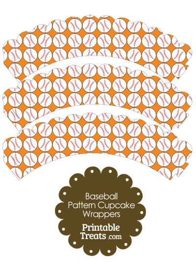 Orange Baseball Pattern Scalloped Cupcake Wrappers from PrintableTreats.com
