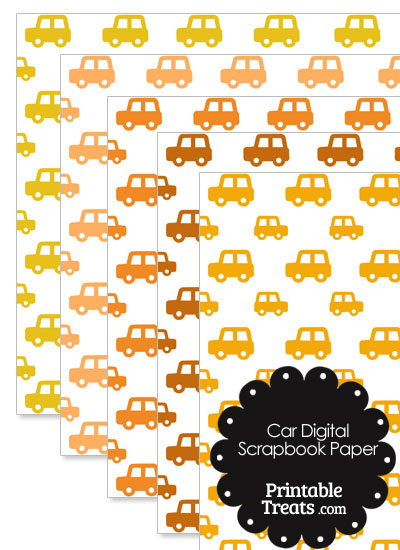 Orange Car Digital Scrapbook Paper from PrintableTreats.com