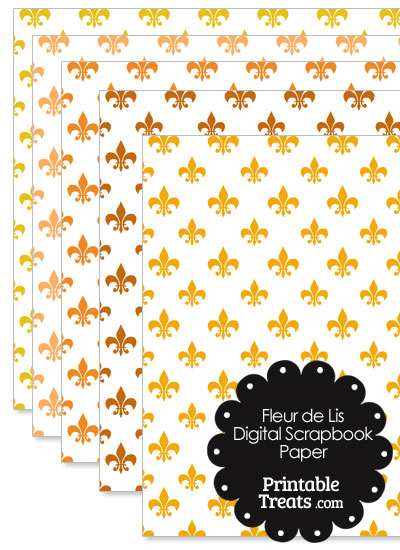 Orange Fleur de Lis Digital Scrapbook Paper from PrintableTreats.com