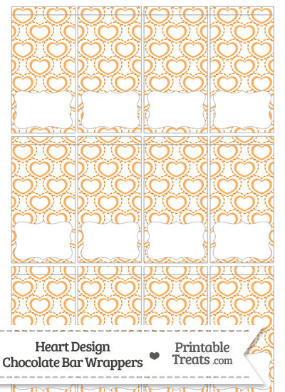 Orange Heart Design Mini Chocolate Bar Wrappers from PrintableTreats.com