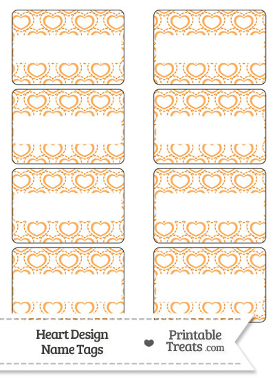 Orange Heart Design Name Tags from PrintableTreats.com