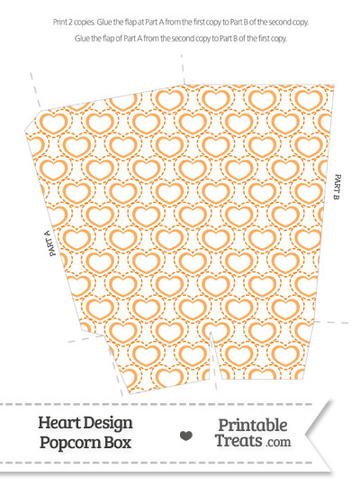 Orange Heart Design Popcorn Box from PrintableTreats.com