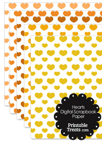 Orange Hearts Digital Scrapbook Paper from PrintableTreats.com