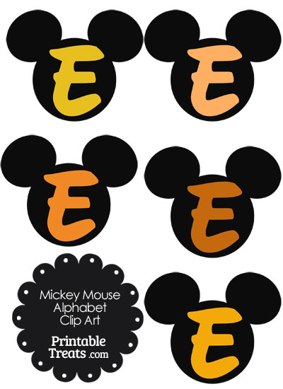 Orange Mickey Mouse Head Letter E Clipart from PrintableTreats.com