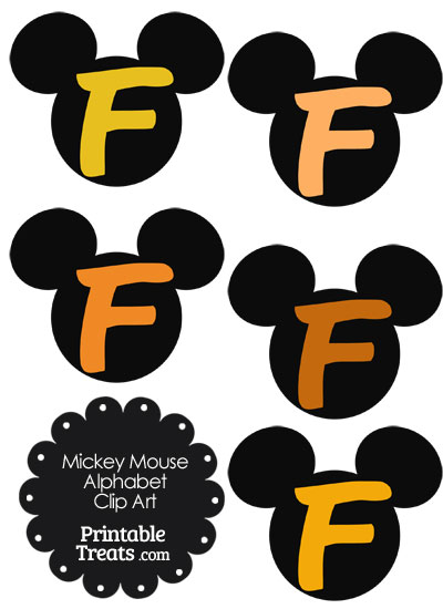 Orange Mickey Mouse Head Letter F Clipart from PrintableTreats.com