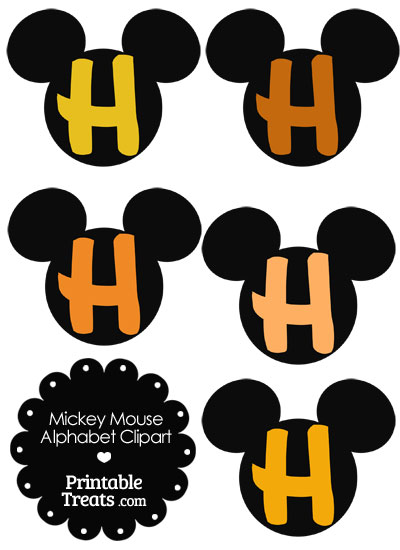 Orange Mickey Mouse Head Letter H Clipart from PrintableTreats.com