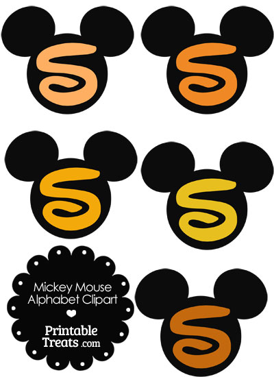 Orange Mickey Mouse Head Letter S Clipart from PrintableTreats.com