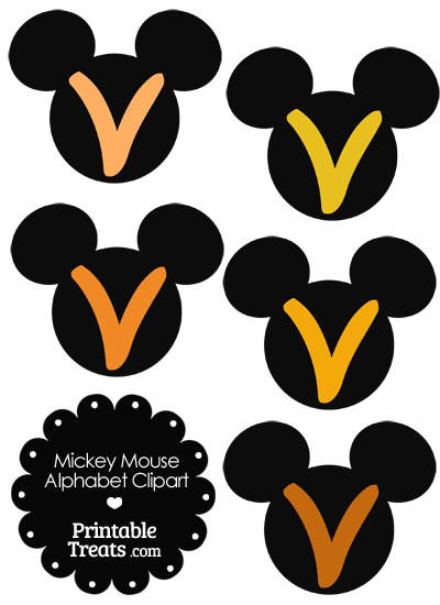 Orange Mickey Mouse Head Letter V Clipart from PrintableTreats.com