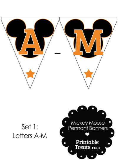 Orange Mickey Mouse Pennant Banner Letters A-M from PrintableTreats.com