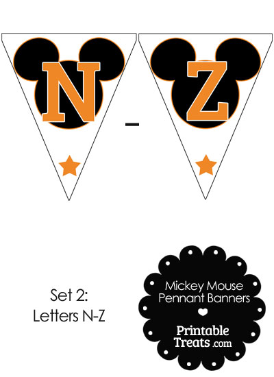 Orange Mickey Mouse Pennant Banner Letters N-Z from PrintableTreats.com