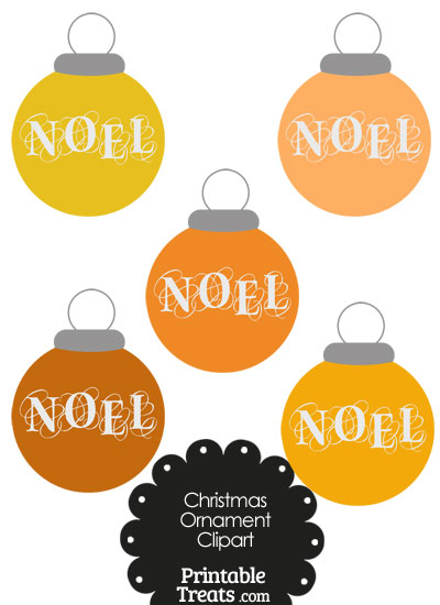 Orange Noel Christmas Ornament Clipart from PrintableTreats.com