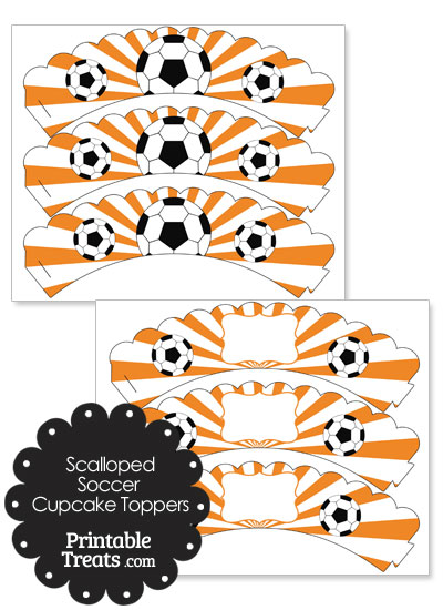 Orange Scalloped Sunburst Soccer Cupcake Wrappers from PrintableTreats.com